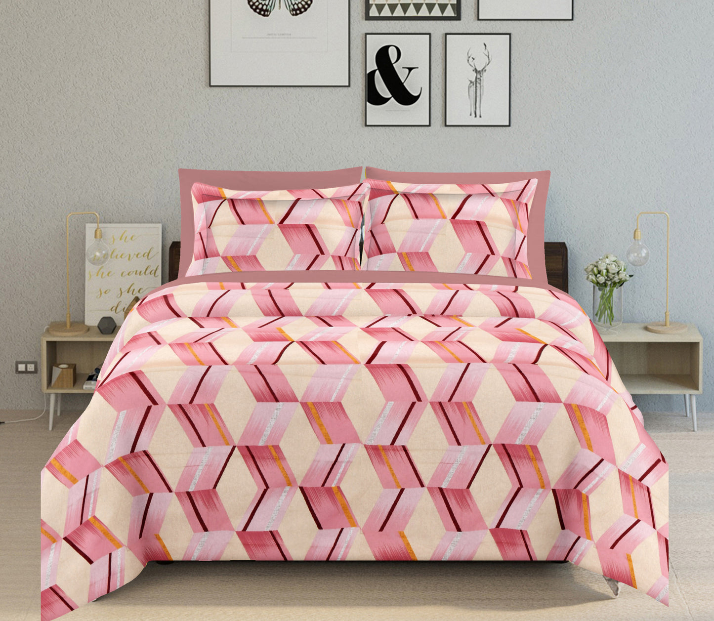 PIVI LIVING 180 TC GEOMETRICAL PINK ( Queen )