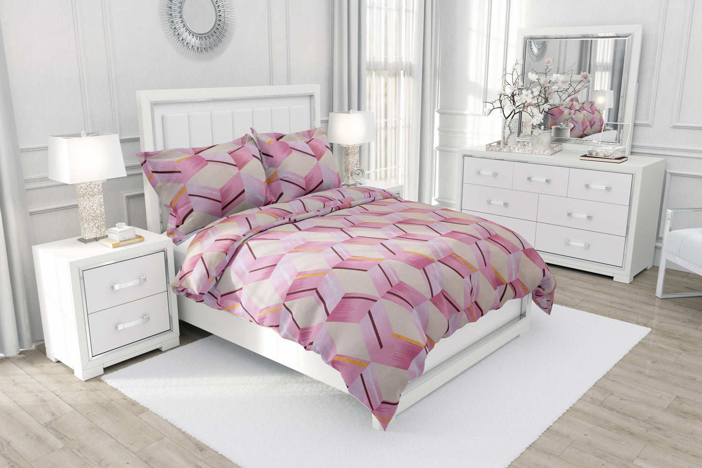 PIVI LIVING 180 TC GEOMETRICAL PINK ( Queen )