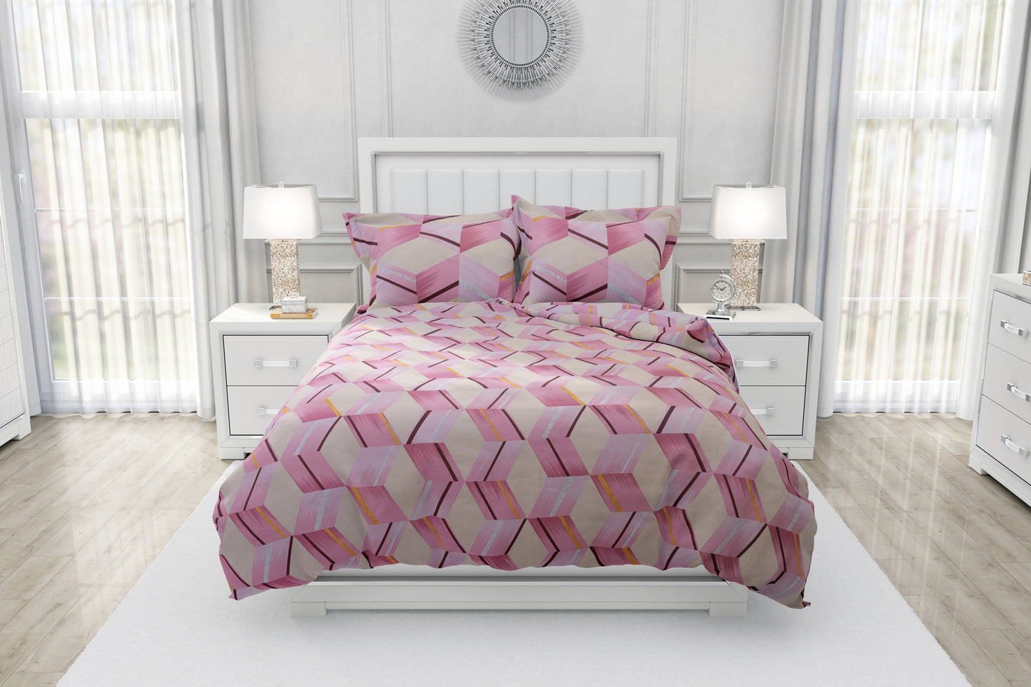 PIVI LIVING 180 TC GEOMETRICAL PINK ( Queen )