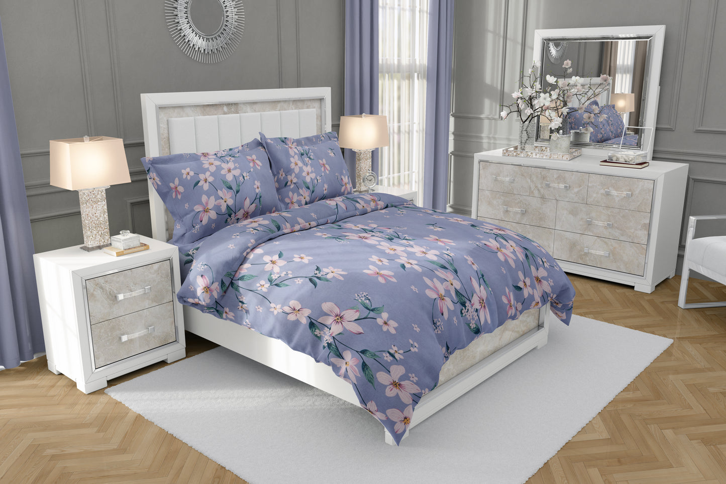 PIVI LIVING 180 TC FLORAL BLUE ( Queen )