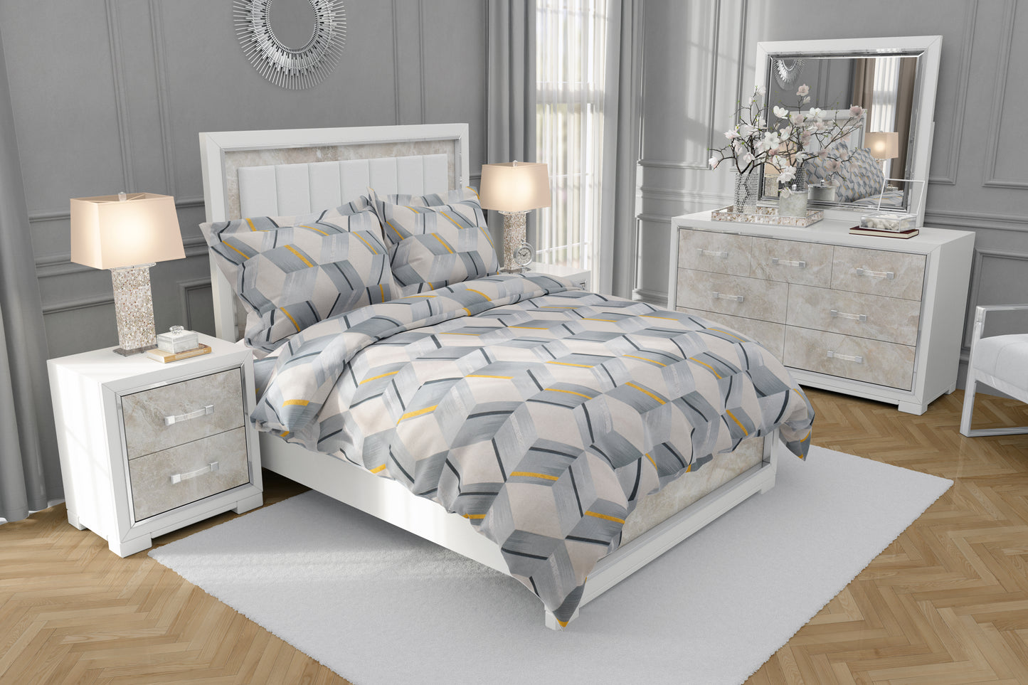 PIVI LIVING 180 TC GEOMETRICAL GREY ( Queen )